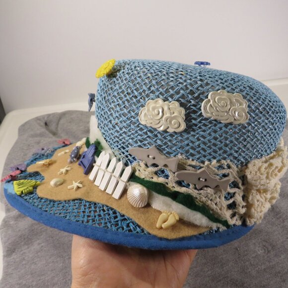 Costal inspired summer hat covered in buttons of sea shells, fish, shark &sun - Picture 8 of 12